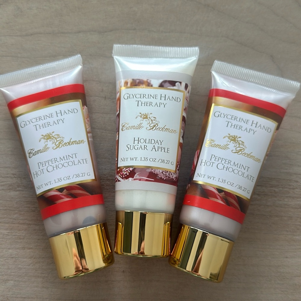Camille Beckman glycerine hand therapy peppermint hot chocolate and sugar